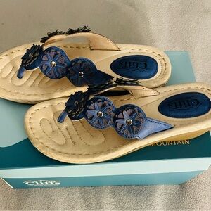 White Mountain Blue and Cream Floral Sandals